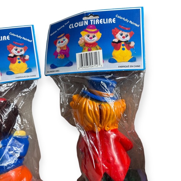 Vintage New In Package Set Of Two Plastic Clown Piggy Banks Clown Tirelire - Picture 6 of 11